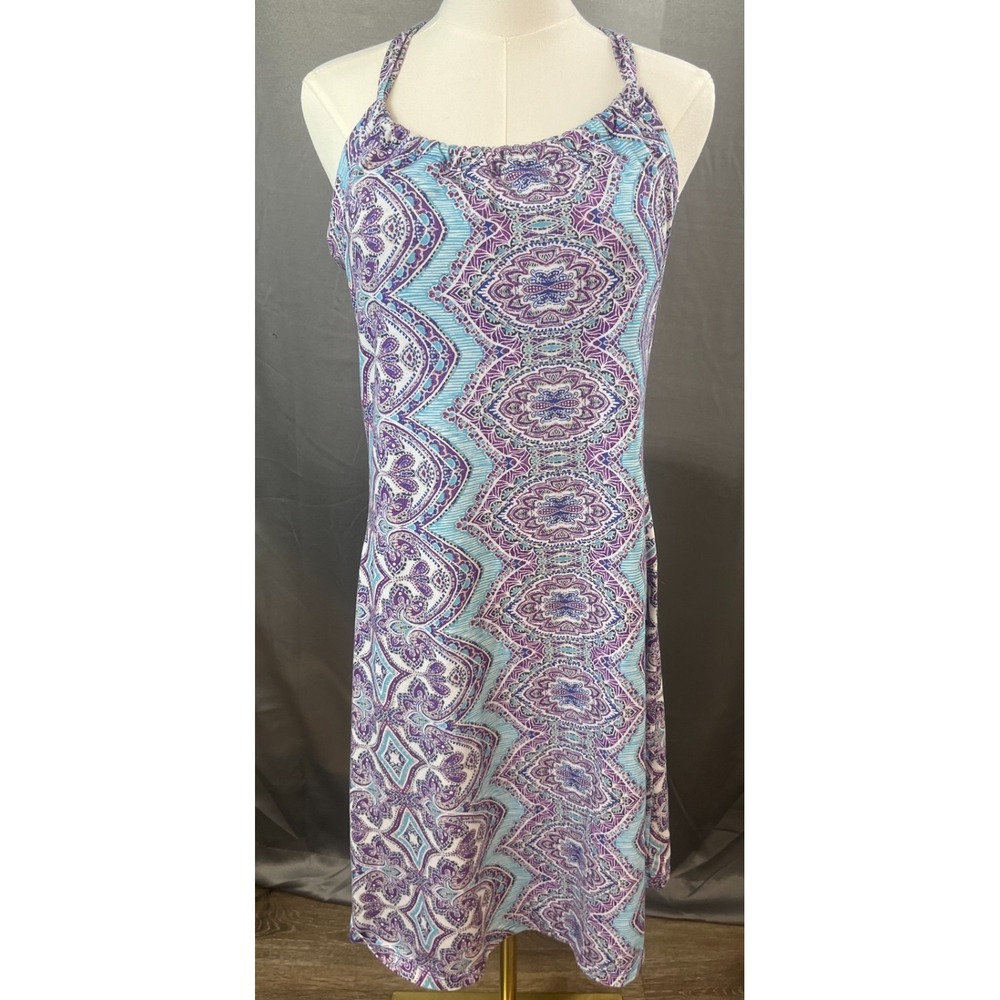 Breathe Womens M Blue Purple Geometric Hiking Active Racerback Tank Dress